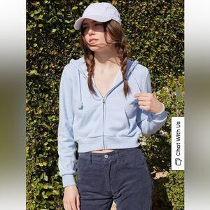 Brandy Melville j galt light blue cropped zip up hoodie sweatshirt crystal
